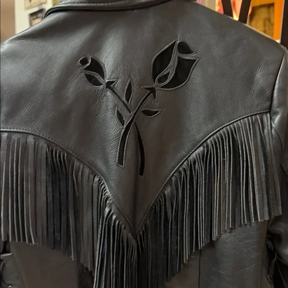 Brandy Melville Black Leather Jacket with Fringe - Picture 3 of 15